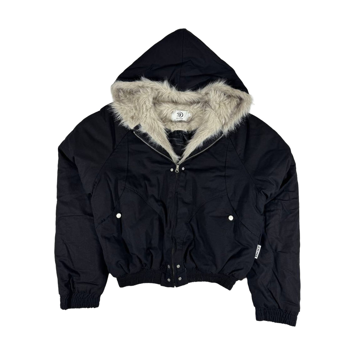 NO LOGO Fur Hood Canvas Jacket — Black