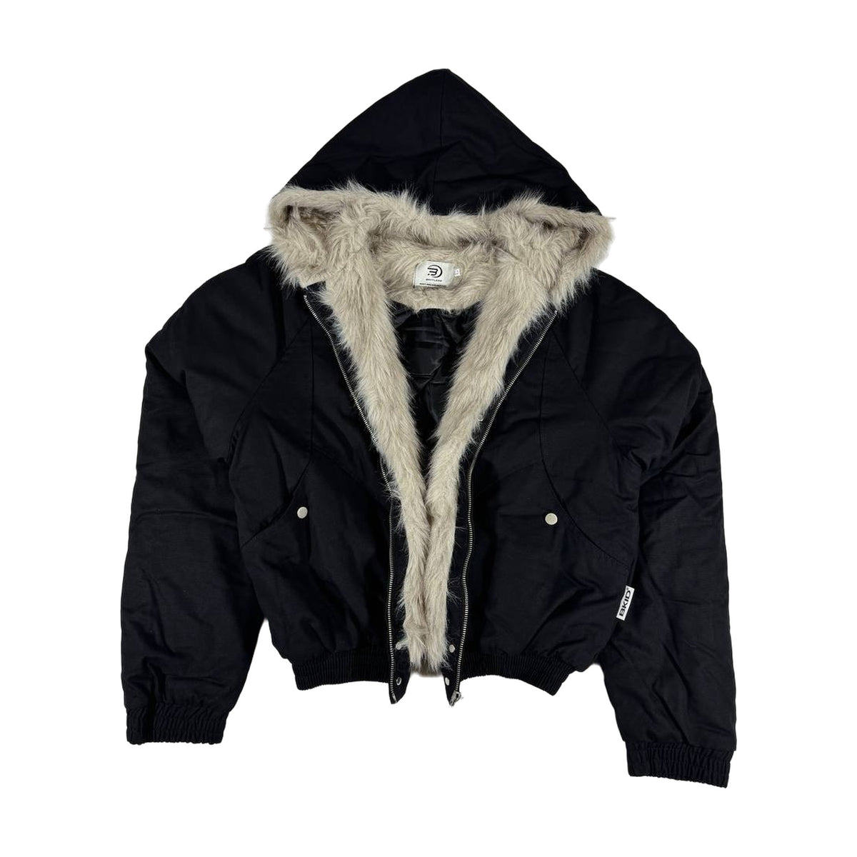 NO LOGO Fur Hood Canvas Jacket — Black