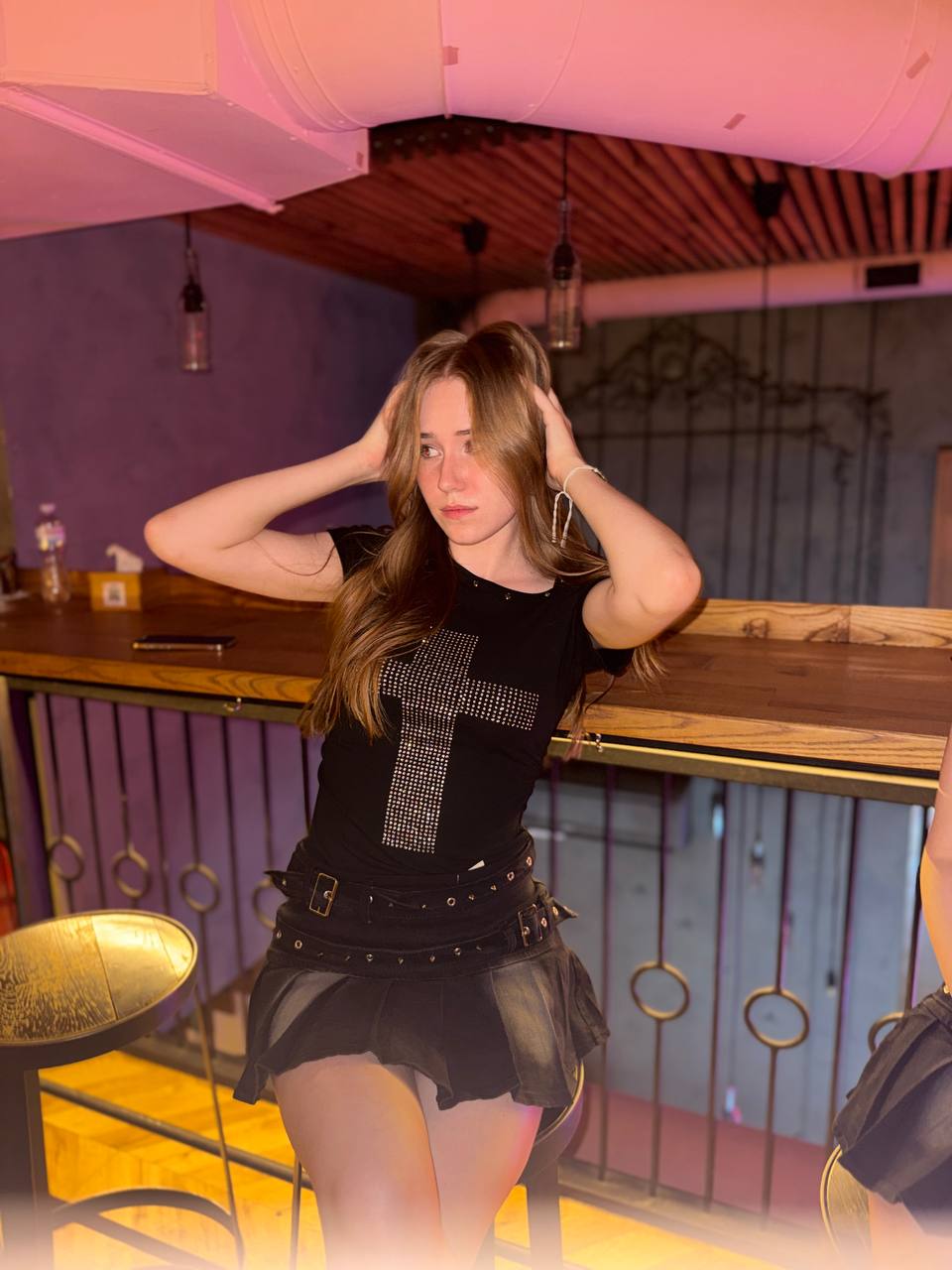 Rhinestone Cross Off-Shoulder Top — Black