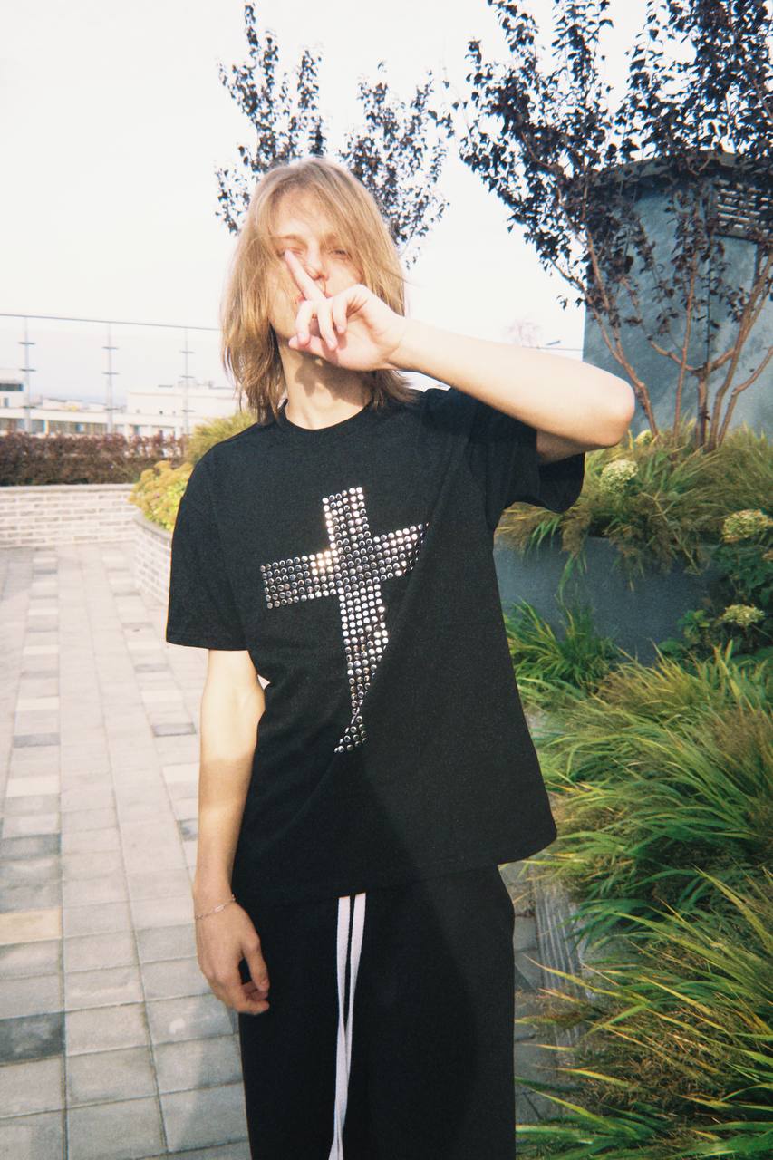OPIUM Studded Cross T-Shirt — Black