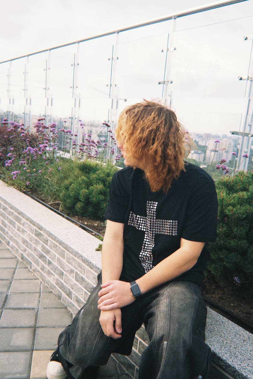 OPIUM Studded Cross T-Shirt — Black