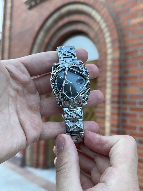 Alabaster Spider Web Watch — Silver Black