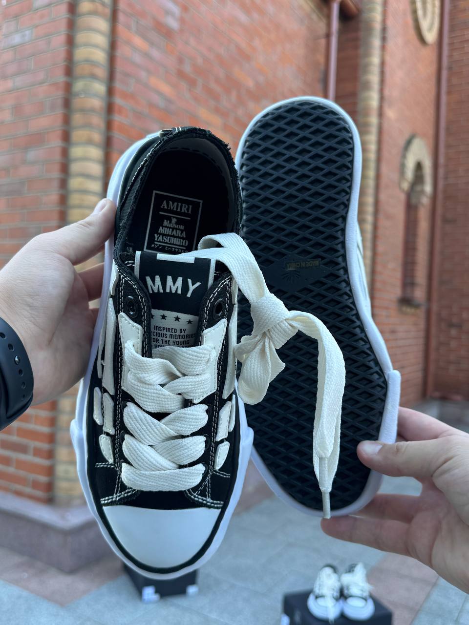 AMIRI × Maison Mihara Yasuhiro Peterson OG Sole Canvas Low «Bones» — Black