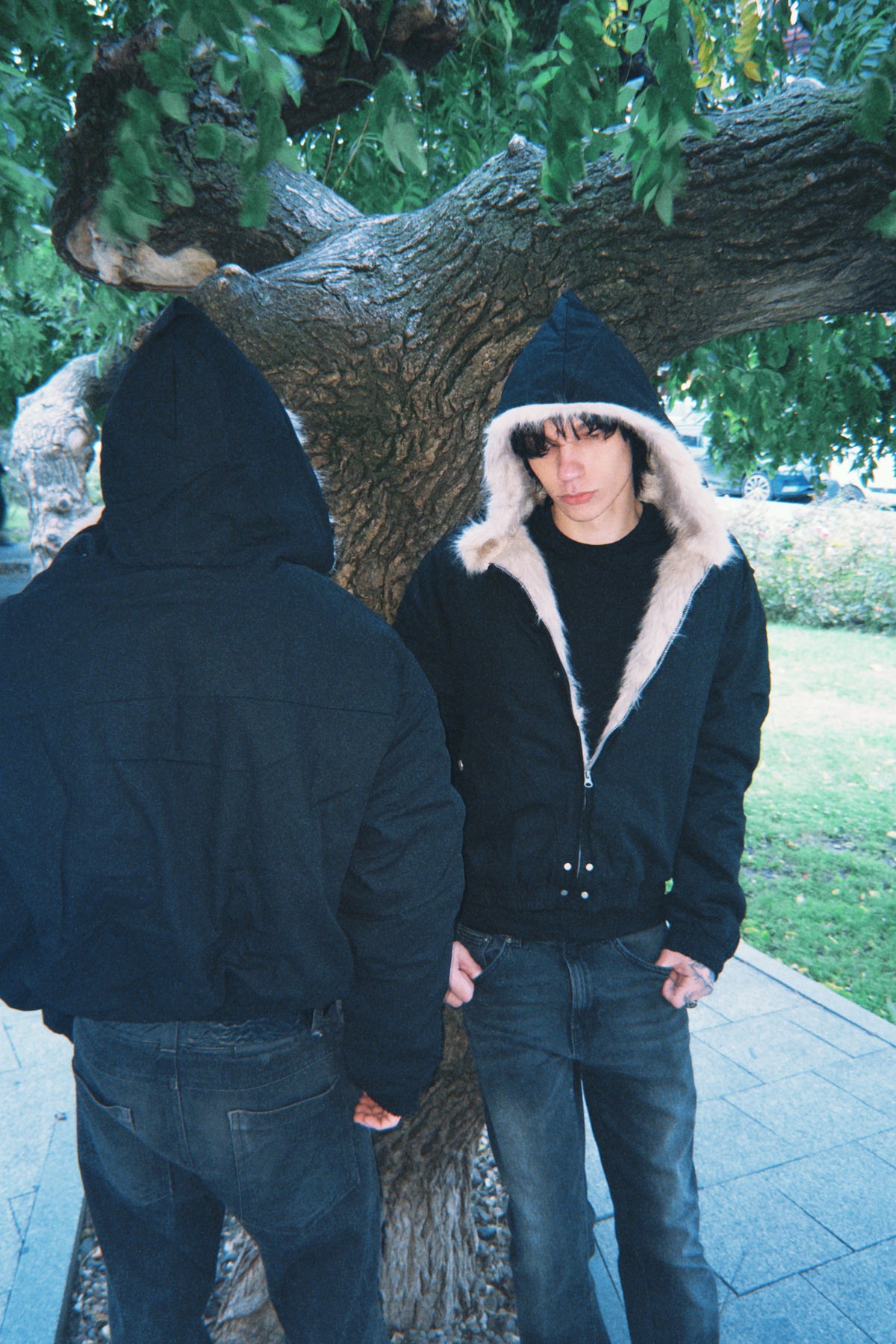 NO LOGO Fur Hood Canvas Jacket — Black
