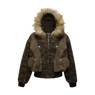 ALASKA N2B Fur Hood Bomber — Green Camo