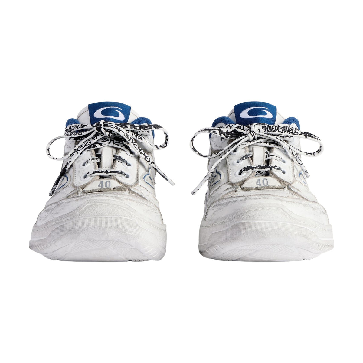 Balenciaga Hamptons Worn-Out Sneaker — White Dark Blue