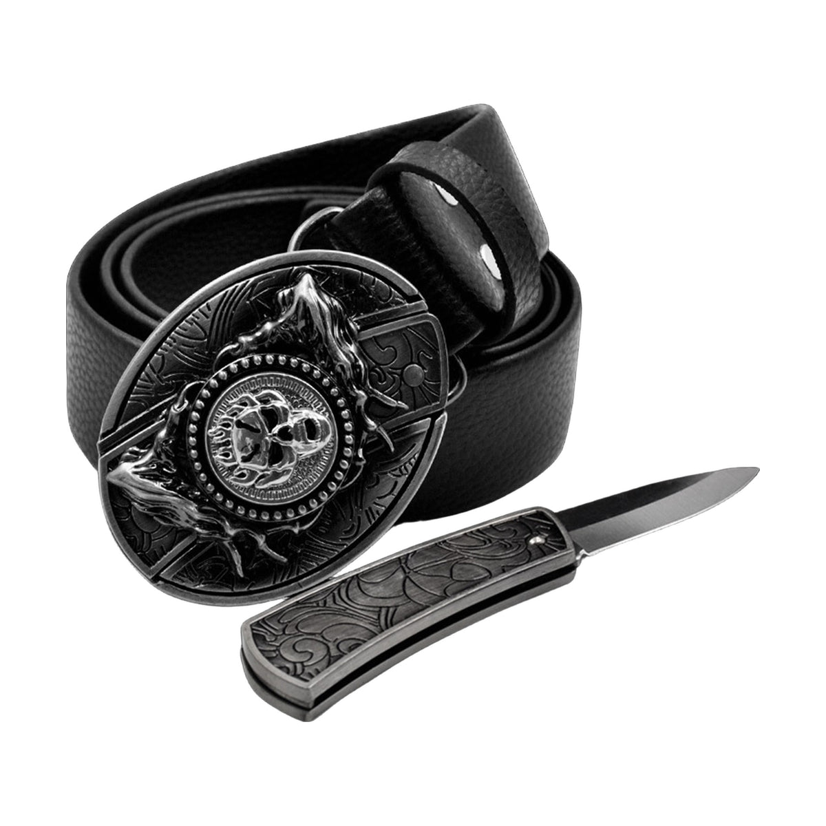 Choppers Dragon Coin Knife Buckle Belt — Black