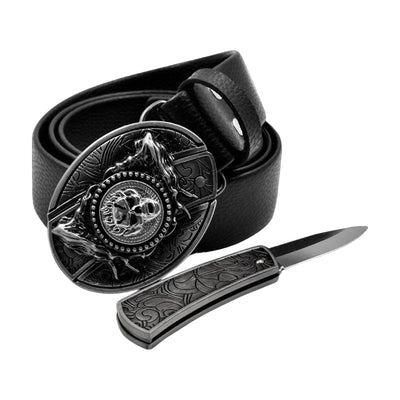Choppers Dragon Coin Knife Buckle Belt — Black