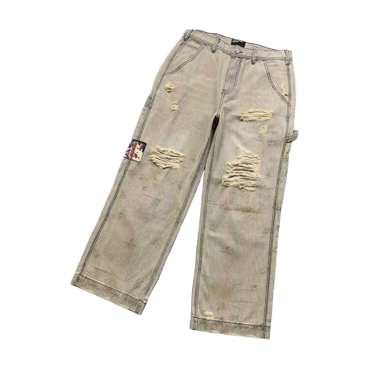 Enfants Riches Déprimés Striped Carpenter Pants With Comic Patches - Two-Tone Stripe