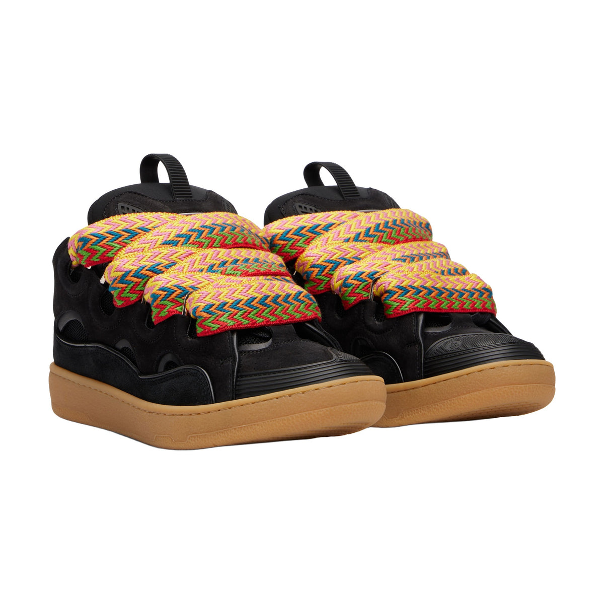 Lanvin Curb Sneakers — Black Gum Sole Multicolor Laces