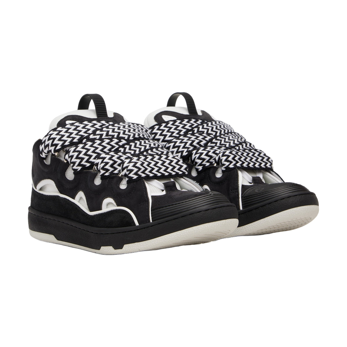 Lanvin Curb Sneakers — Black White Piping