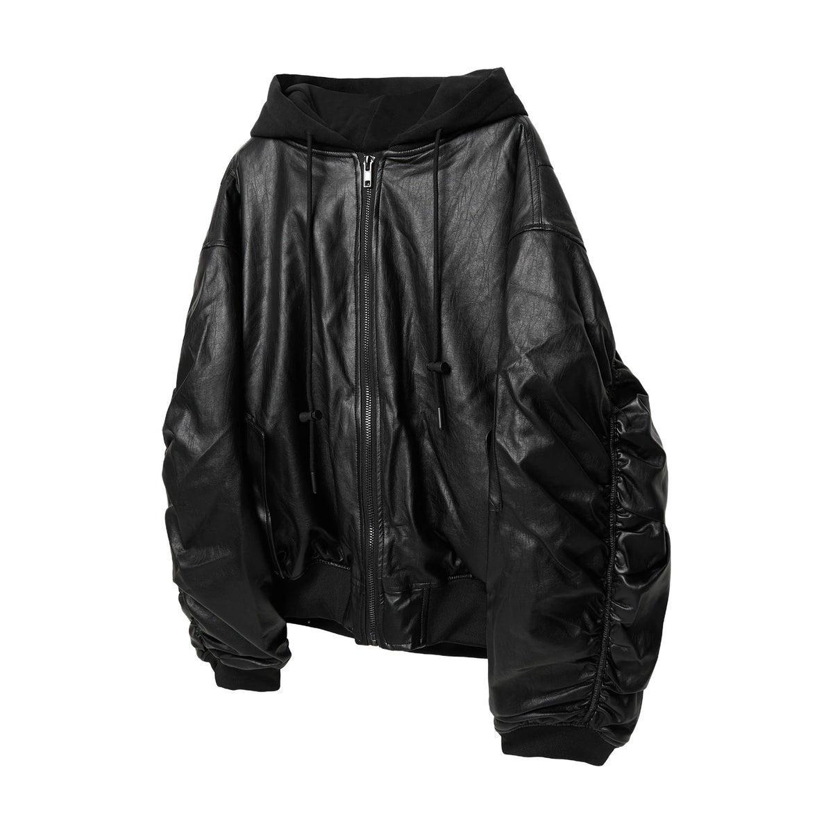 MaxDstr PU Leather Hooded Bomber — Black