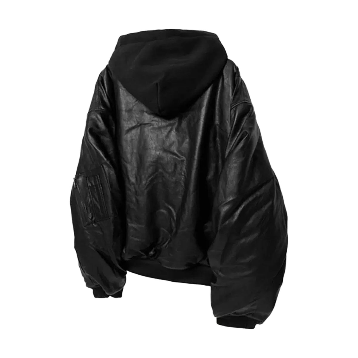 MaxDstr PU Leather Hooded Bomber — Black