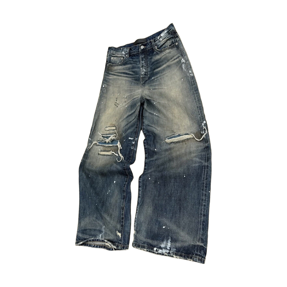 No Faith Studios Distressed Baggy Denim - Washed Blue