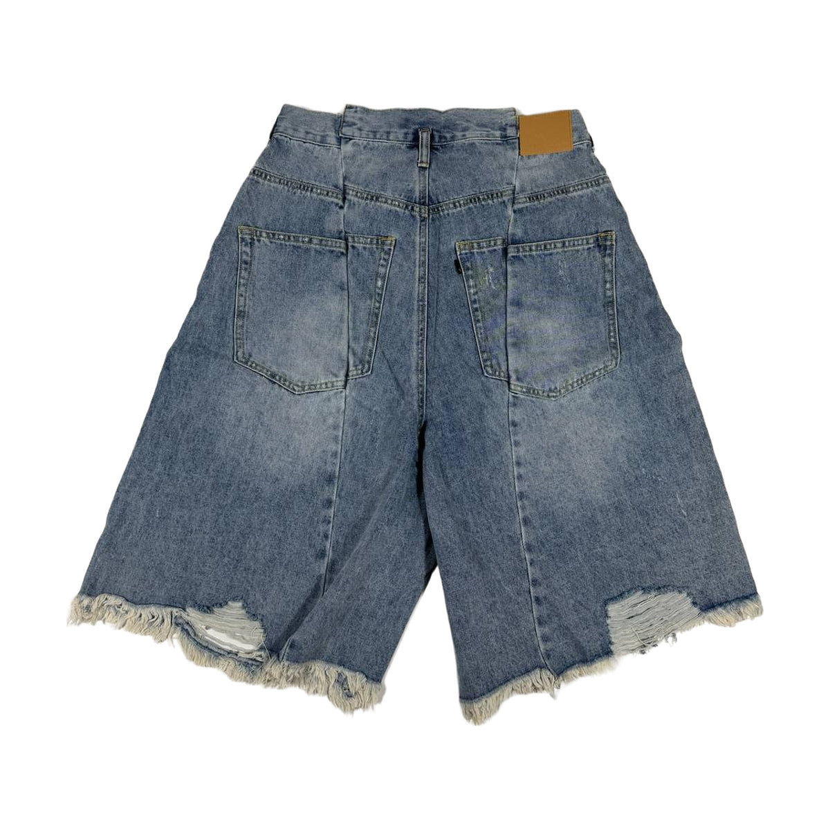 Project G/R Distressed Tassel Denim Shorts — Light Blue
