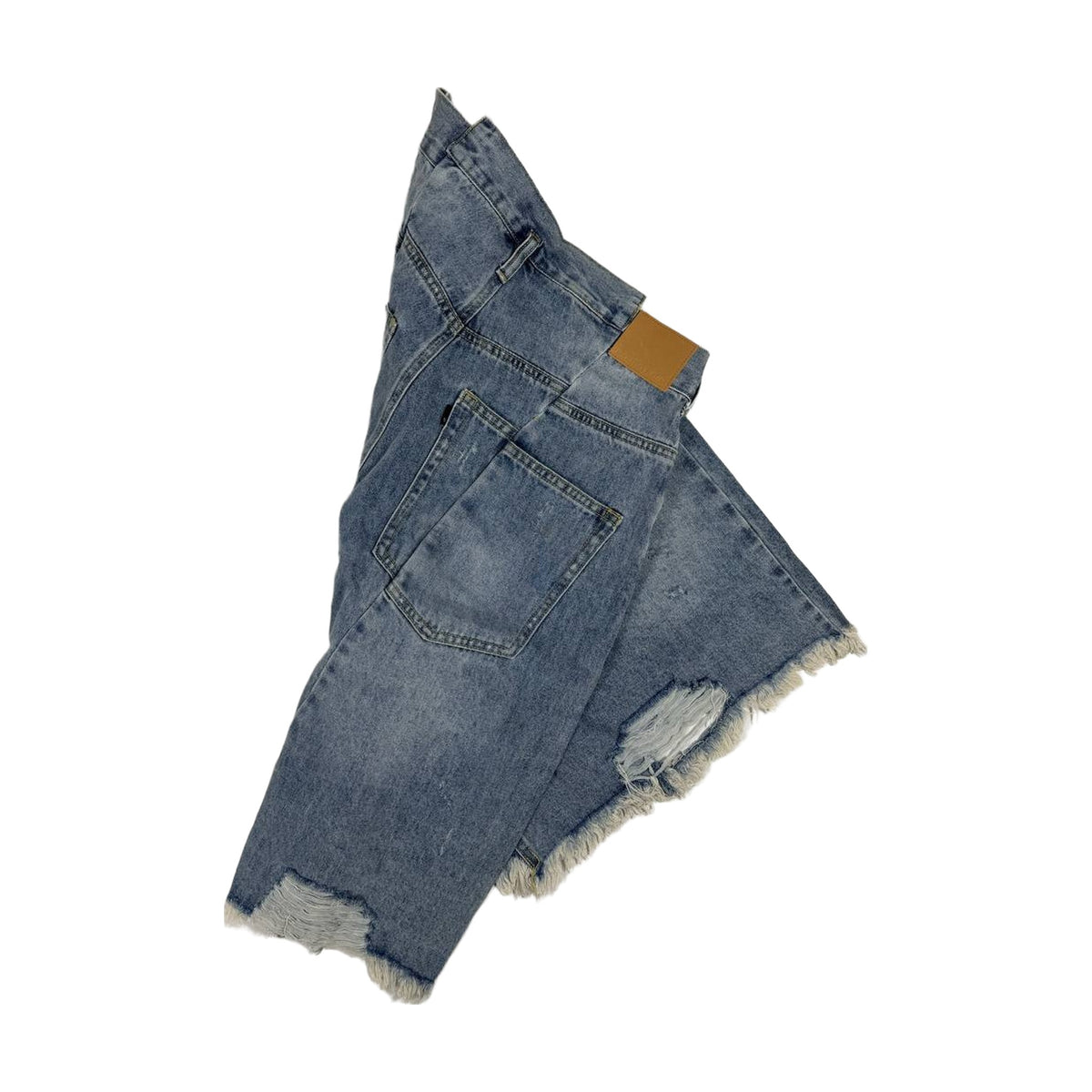 Project G/R Distressed Tassel Denim Shorts — Light Blue