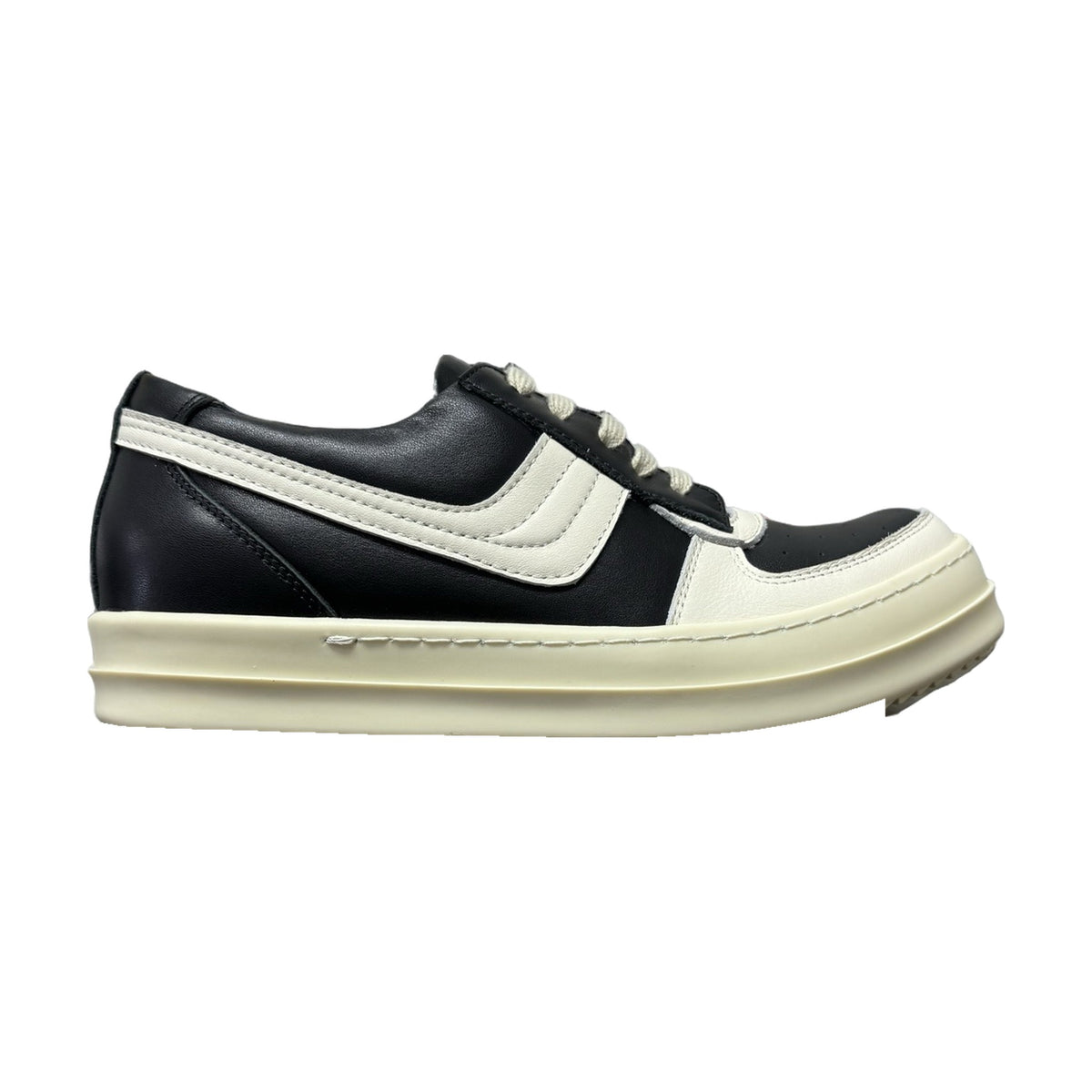 Rick Owens Low Sneaks White Hook Leather - Black